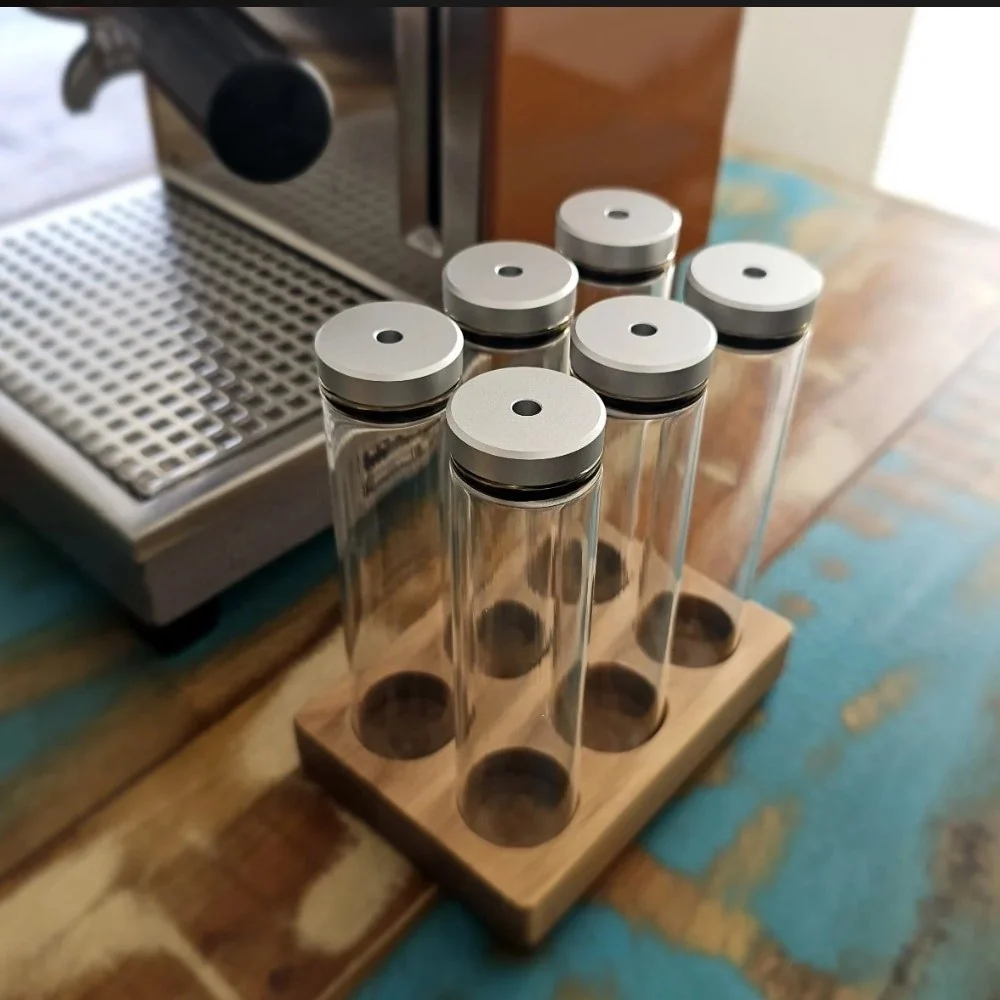 Coffee Sensor Bean Cellar With Walnut Stand And Glass Tubes With One Way Valve Caps - Image 4