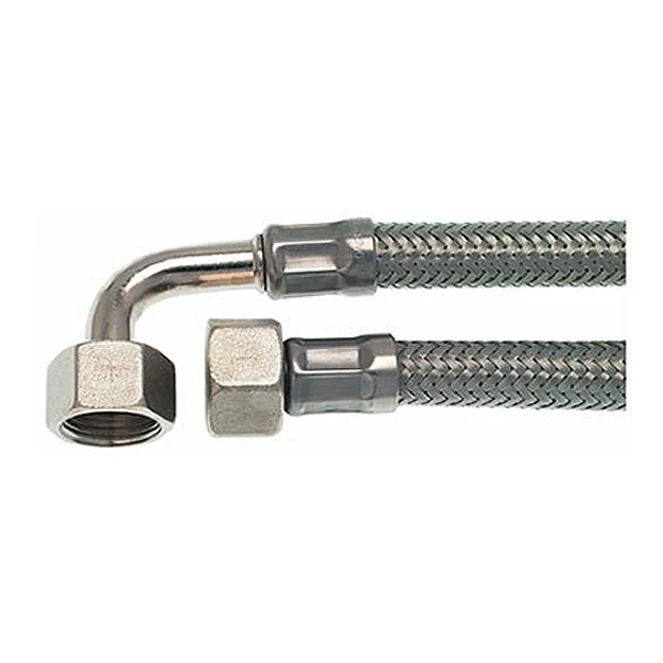 3/8" F X 3/8" F BSP Stainless Steel Flex Hose with Elbow - 0.5m (19.5")